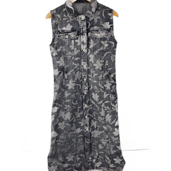 AMERI◆25SS/FIORE PRINT DENIM DRESS/ノースリーブワンピース/S/0...