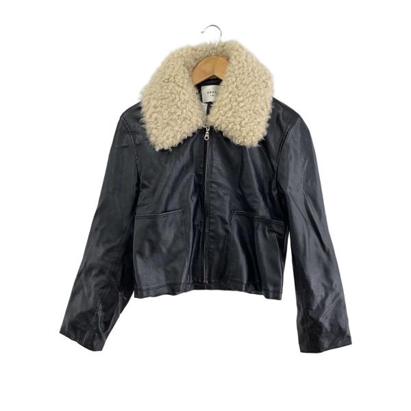 AMERI◆レザージャケット・ブルゾン/M/フェイクレザー/BLK/無地/01320630420//