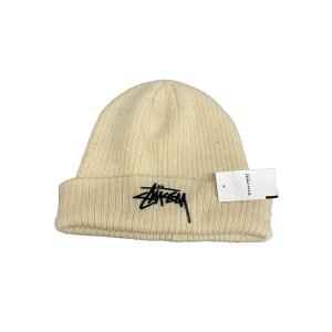 STUSSY◆ロゴニットキャップ/--/ポリエステル/ベージュ/メンズ