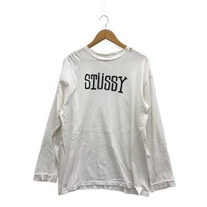 STUSSY◆90s/紺タグ/ロゴ/長袖Tシャツ/L/コットン/ホワイト/プリント