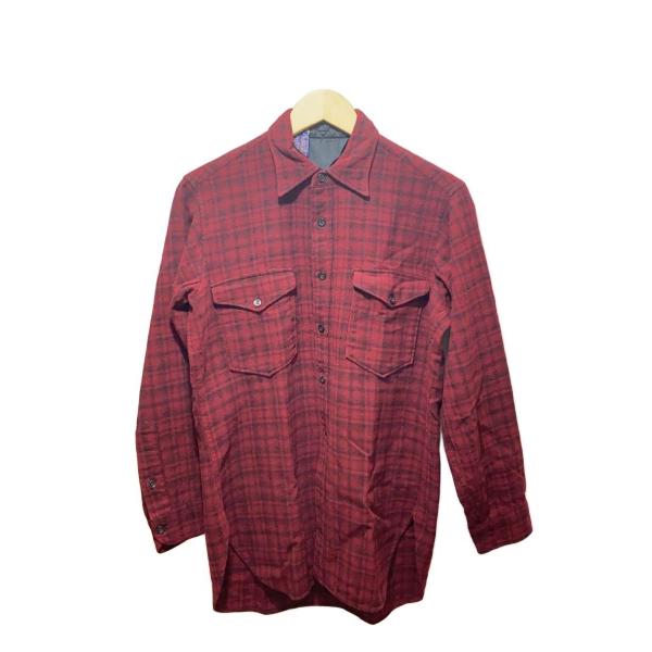 PENDLETON◆長袖シャツ/15.5/ウール/RED/チェック/50s-/フラップポケット/左肘...