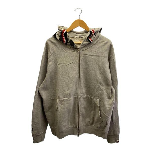 A BATHING APE◆ジップパーカー/シャークパーカー/XL/コットン/グレー/※袖フード汚れ...