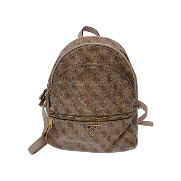 GUESS◆サビ/シミ/リュック/PVC/BEG/総柄/SB699433/内側底面シミ有り