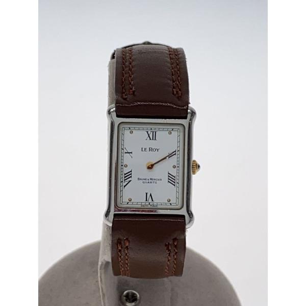 BAUME&amp;MERCIER◆スクエアクォーツ腕時計/アナログ/レザー/WHT/BRW/SS/2601...