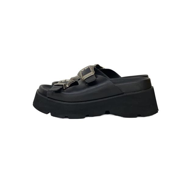 AMERI◆MEDI WESTERN BUCKLE SANDALS/M/BLK/フェイクレザー/02...