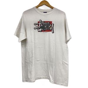 STUSSY◆90s/OLD/紺タグ/プリントTシャツ/L/コットン/WHT/プリント//