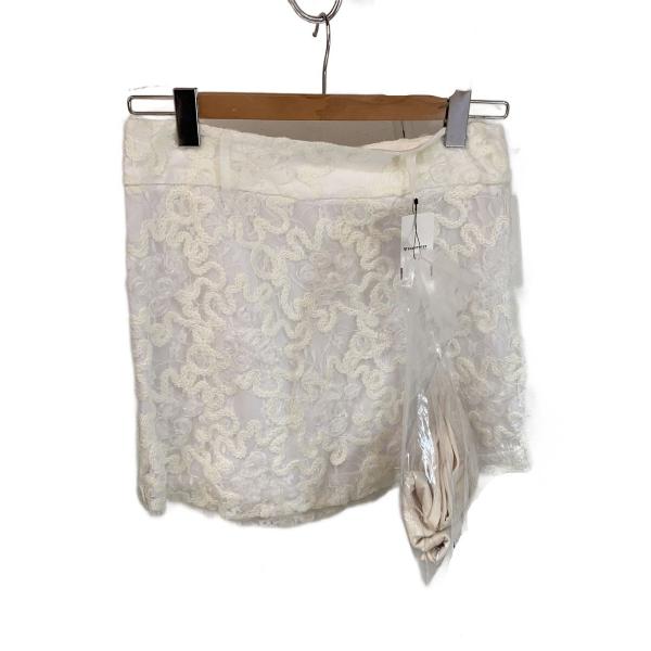 AMERI◆FLOWER MIX LACE SHEER SKIRT/M/ポリエステル/WHT/012...