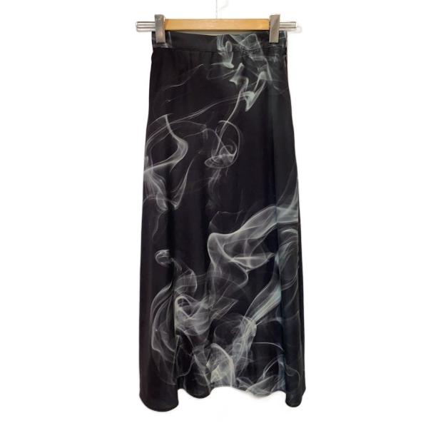 AMERI◆CURL OF SMOKE FLARE SKIRT/S/ポリエステル/GRY/総柄/01...