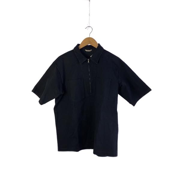 AURALEE◆STAND-UP HALF ZIP POLO/半袖シャツ/3/コットン/ブラック/A...