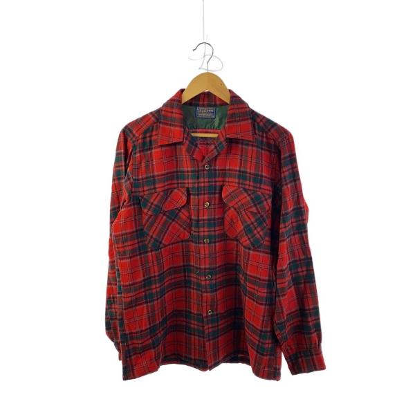 PENDLETON◆長袖シャツ/M/ウール/RED/チェック/22-576/50-60s