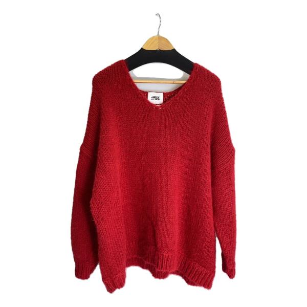 HTH/v neck over knit/セーター(厚手)/FREE/ポリエステル/RED/無地/H...