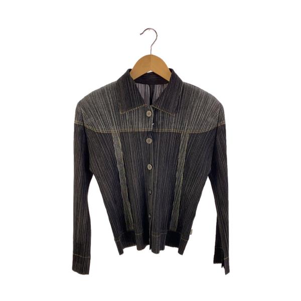 PLEATS PLEASE ISSEY MIYAKE◆デニム転写/ジャケット/3/ポリエステル/BL...