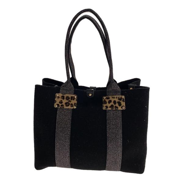 TOPKAPI◆イタリアンフェルトラメテープコンビトートバッグ/ウール/ブラック