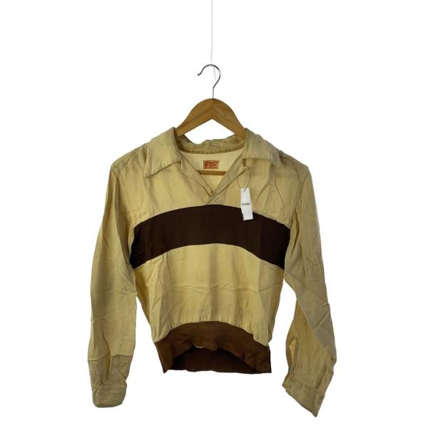 40s/royal scott/リブシャツ/長袖シャツ/S/レーヨン/ベージュ/襟汚れ