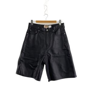 STUSSY◆BIG OL SHORT LEATHER/ショートパンツ/32/牛革/ブラック/無地/112315