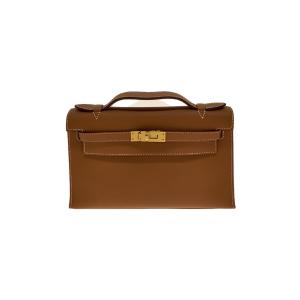 HERMES◆ポシェットケリー/W刻印/ハンドバッグ/レザー/ブラウン//