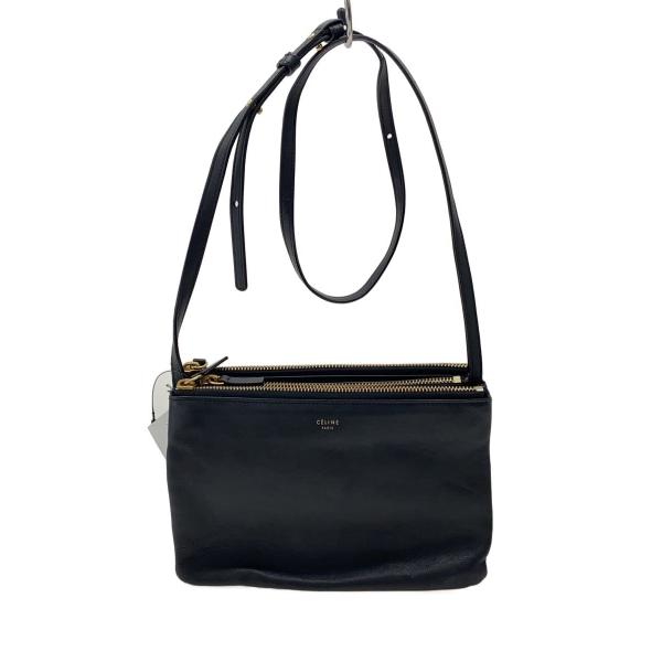 CELINE◆トリオショルダーバッグ/レザー/BLK