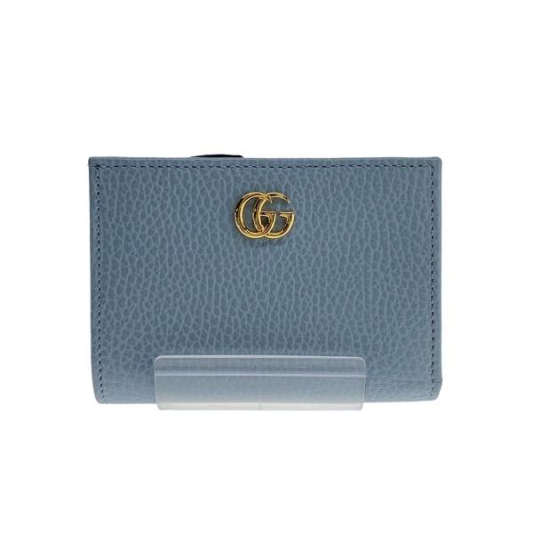 GUCCI◆日本限定/ダブルG/バイカラースモールウォレット/レザー/BLU/レディース/79