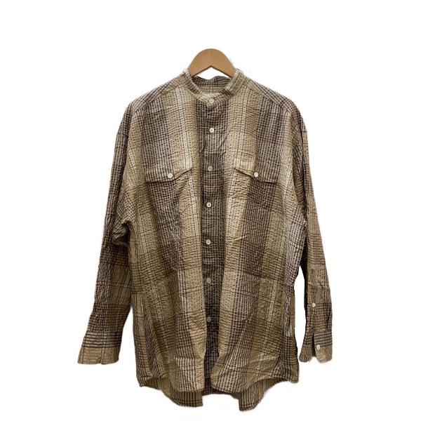 ANSNAM◆river aoyama別注/シルクシアサッカーチェックシャツ/長袖シャツ/2/シルク...