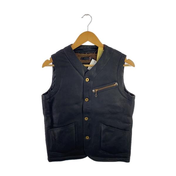 head wayz co/レザーベスト/36/羊革/ブラック/無地/VLJ4