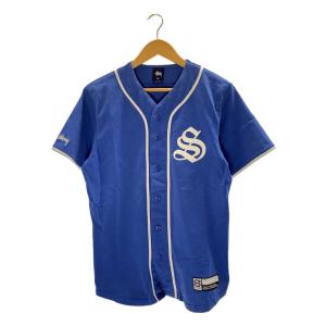 STUSSY◆紺タグ/USA製/ベースボールシャツ/半袖シャツ/S/ブルー