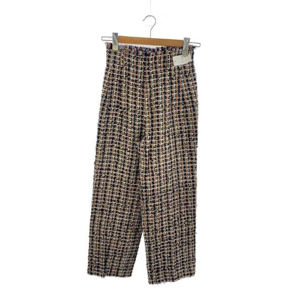 AMERI◆PLAYFUL TWEED PANTS/ツイードパンツ/S/アクリル/ブラック/チェック...