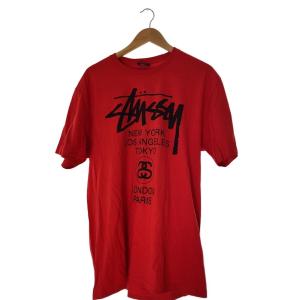 STUSSY◆Tシャツ/L/コットン/RED/無地//WORLD TOUR