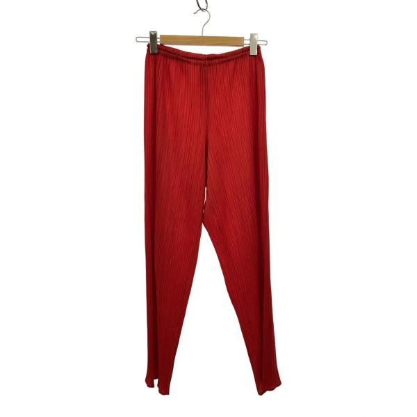 PLEATS PLEASE ISSEY MIYAKE◆ボトム/使用感有/3/ポリエステル/赤/無地/...