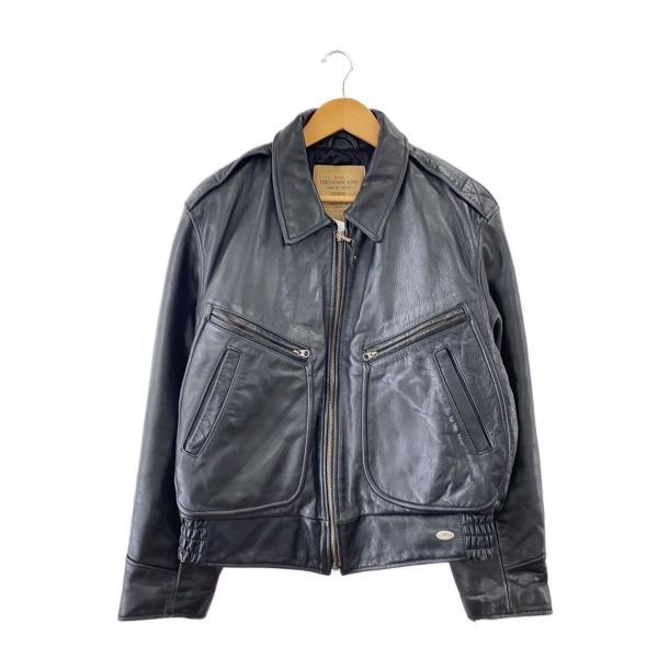 chevignon◆80s/a-2/レザージャケット・ブルゾン/L/レザー/BLK/無地