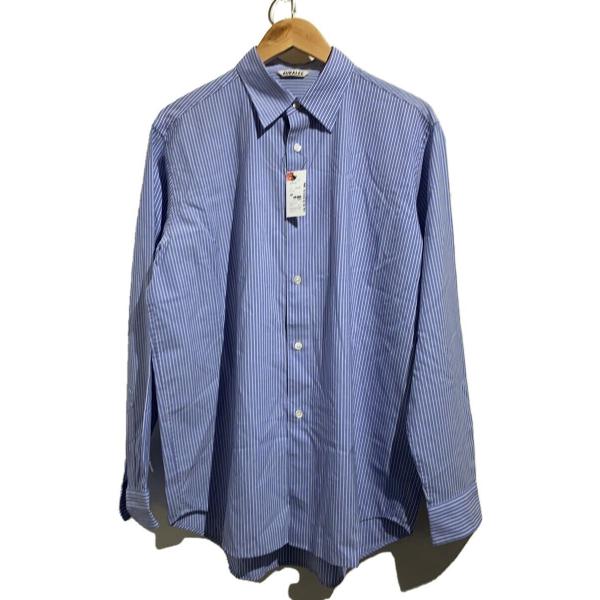 AURALEE◆24ss/SUPER FINE WOOL STRIPE SHIRT/4/コットン/ブ...