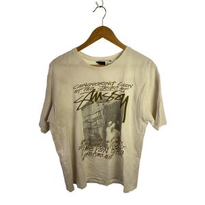 STUSSY◆five pon rome/Tシャツ/L/コットン/WHT//PHOTO