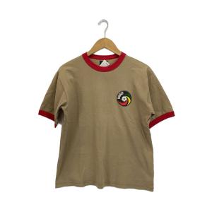 STUSSY◆90s 紺タグ/サッカーロゴプリント_リンガーTシャツ/M/ブラウン×レッド/USA製