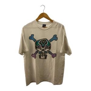 STUSSY◆00s/スカル_プリントTシャツ/L/ホワイト/白/しみあり