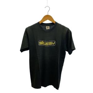 STUSSY◆90s 白タグ/オーバルロゴ 両面プリントTシャツ/M/黒/フェードブラック/穴有//OLD