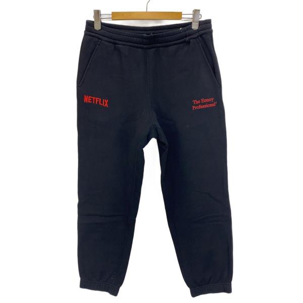 ENNOY◆×NETFLIX/23AW/ロゴ刺繍スウェットパンツ/L/ブラック×レッド