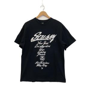 STUSSY◆00s/25th WORLD TOUR TEE/25周年_ワールドツアープリントTシャツ/L/黒/使用感
