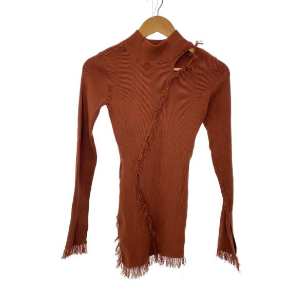 AMERI◆2WAY FRINGE KNIT TOP/01320120480/ブラウン