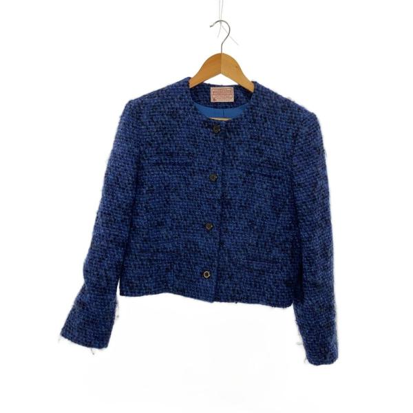 PENDLETON◆ツイードジャケット/ノーカラー/ウール/ブルー