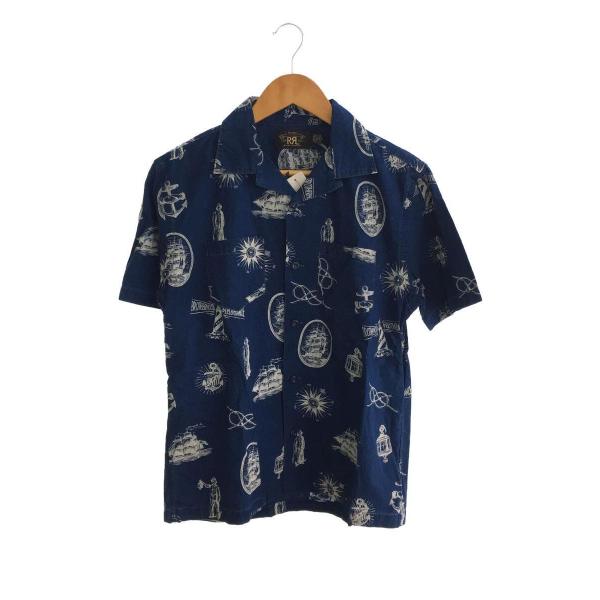 RRL◆半袖シャツ/コットン/インディゴ/Camp Printed Shirt USN Sailor