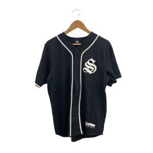 STUSSY◆ベースボールシャツ/半袖シャツ/M/コットン/ブラック