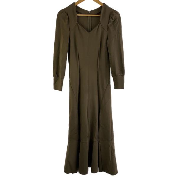 AMERI◆長袖ワンピース/S/レーヨン/KHK/無地/01220570910