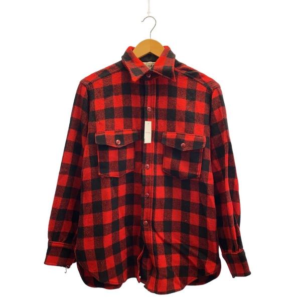 Woolrich◆ネルシャツ/M/ウール/RED/チェック/70s
