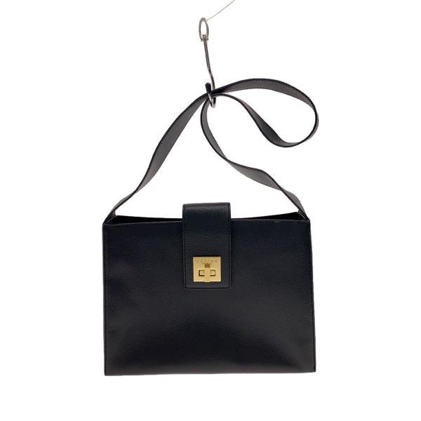 CELINE◆オールドセリーヌ/ターンロック/ショルダーバッグ/レザー/BLK
