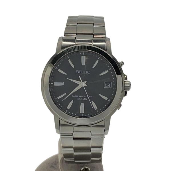 SEIKO◆ソーラー腕時計/アナログ/ステンレス/BLK/SLV/7B52-0AF0