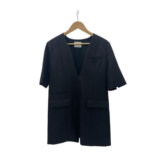 AMERI◆半袖Vネックジャケット/FREE/ポリエステル/BLK/01310490570