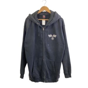 STUSSY◆00s/チェッカーフラッグ/トランプ/ジップパーカー/XL/コットン/BLK/プリント