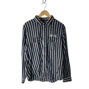 Supreme◆長袖シャツ/M/コットン/GRY/BLK/ストライプ