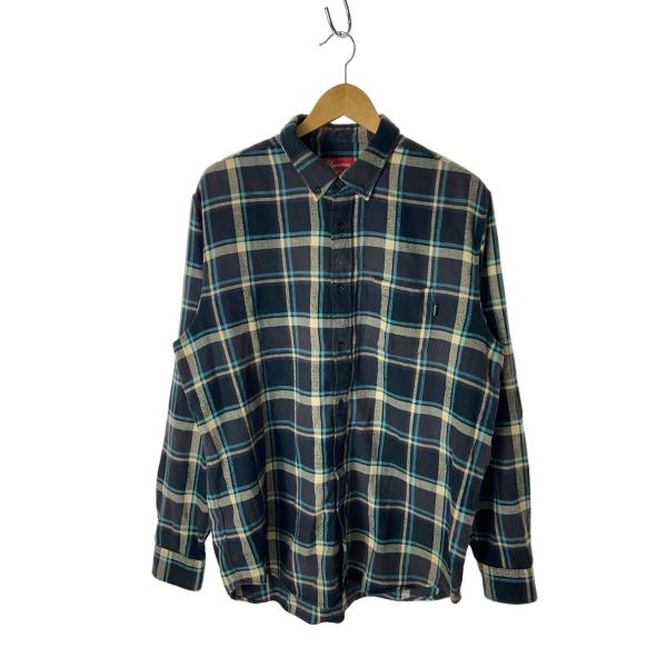 Supreme◆plaid flannel shirt/長袖シャツ/L/コットン/NVY/チェック