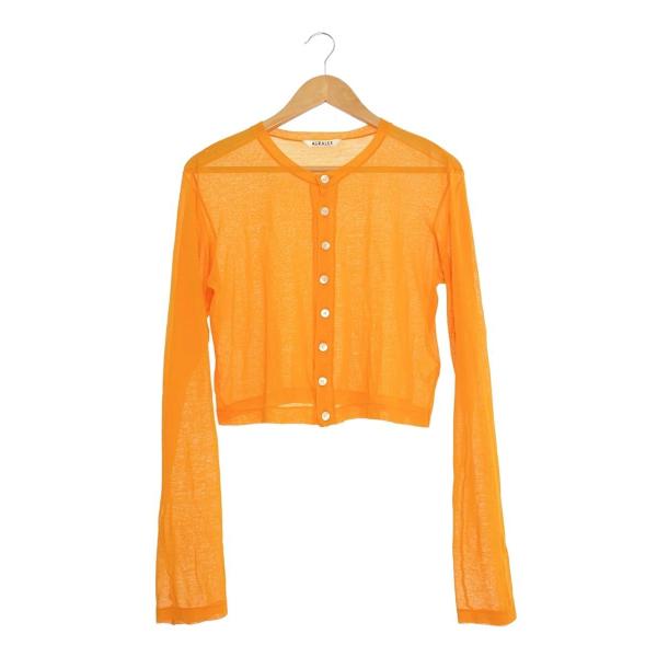 AURALEE◆カーディガン(薄手)/1/コットン/オレンジ