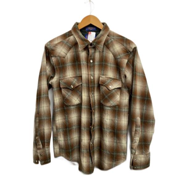 PENDLETON◆90s/長袖シャツ/XL/ウール/BRW/チェック
